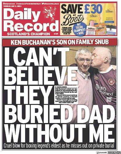 Daily Record Newspaper Front Page (UK) for 2 May 2023
