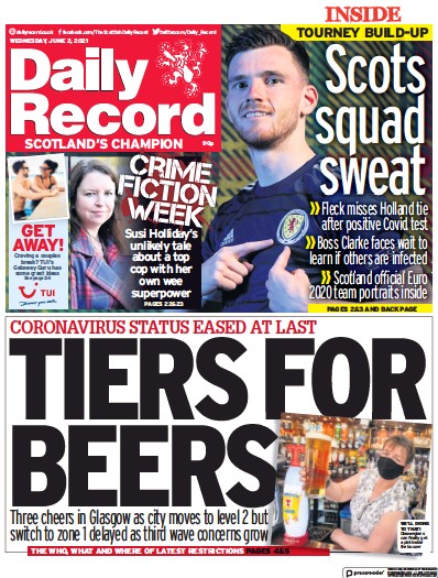 Daily Record Newspaper Front Page (UK) for 2 June 2021