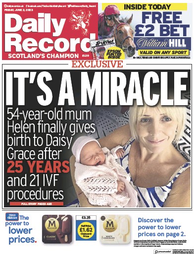 Daily Record Newspaper Front Page (UK) for 2 June 2023