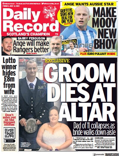 Daily Record Newspaper Front Page (UK) for 2 July 2021