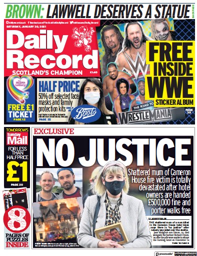 Daily Record Newspaper Front Page (UK) for 30 January 2021
