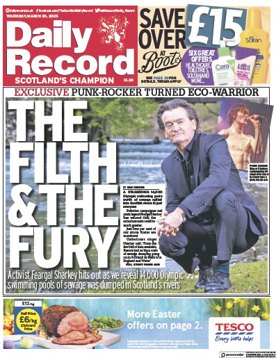 Daily Record Newspaper Front Page (UK) for 30 March 2023