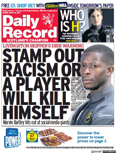 Daily Record Newspaper Front Page (UK) for 30 April 2021