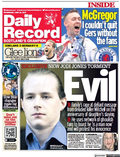 Daily Record Newspaper Front Page (UK) for 30 June 2021