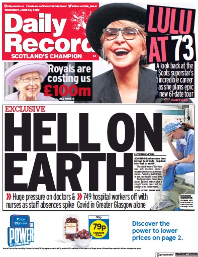Daily Record Newspaper Front Page (UK) for 30 June 2022