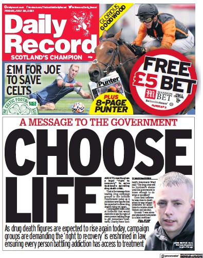 Daily Record Newspaper Front Page (UK) for 30 July 2021