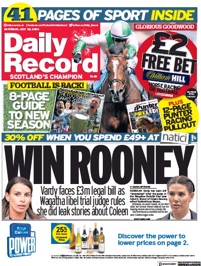Daily Record Newspaper Front Page (UK) for 30 July 2022