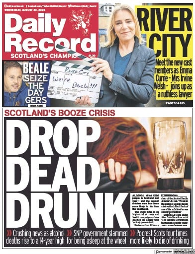 Daily Record Newspaper Front Page (UK) for 30 August 2023