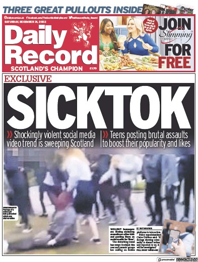 Daily Record Newspaper Front Page (UK) for 31 December 2022