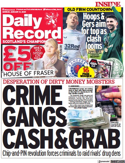 Daily Record Newspaper Front Page (UK) for 31 January 2022