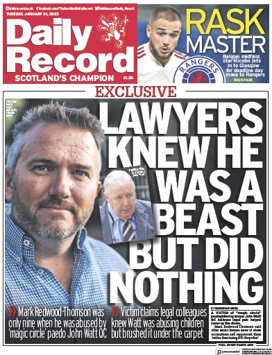 Daily Record Newspaper Front Page (UK) for 31 January 2023