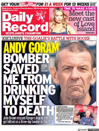 Daily Record Newspaper Front Page (UK) for 31 May 2022