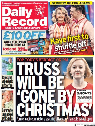 Daily Record Newspaper Front Page (UK) for 3 October 2022