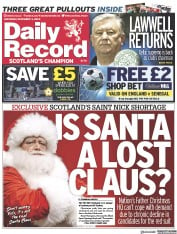 Daily Record (UK) Newspaper Front Page for 3 December 2022