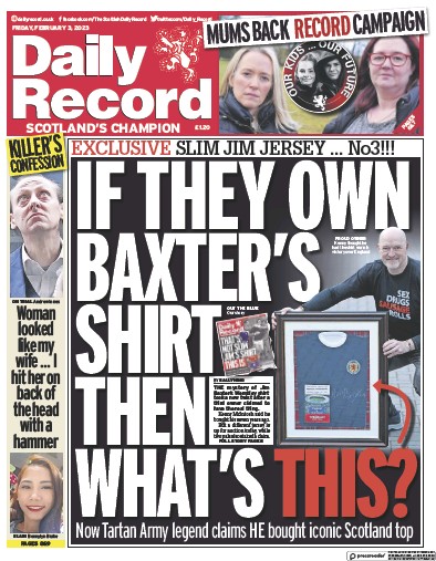 Daily Record Newspaper Front Page (UK) for 3 February 2023