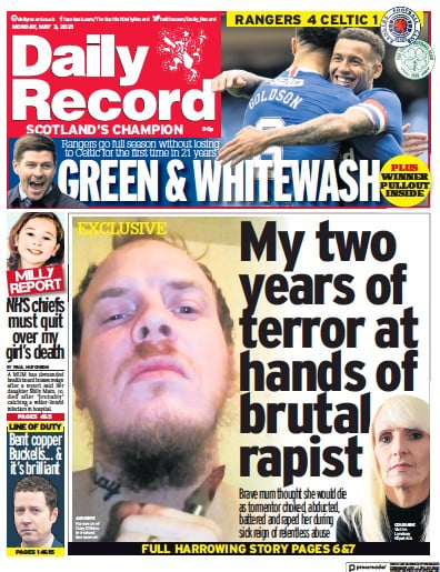 Daily Record Newspaper Front Page (UK) for 3 May 2021