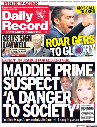 Daily Record Newspaper Front Page (UK) for 3 May 2022