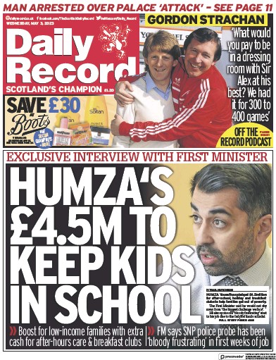 Daily Record Newspaper Front Page (UK) for 3 May 2023