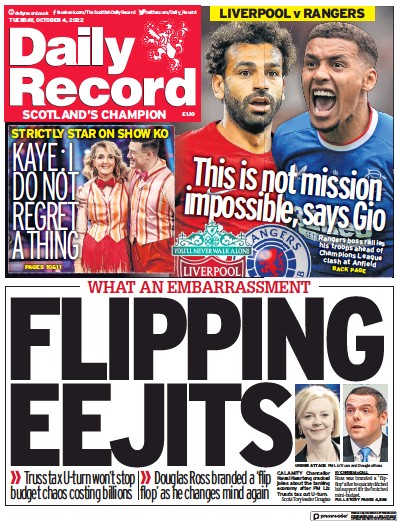 Daily Record Newspaper Front Page (UK) for 4 October 2022