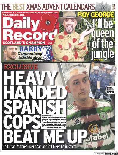 Daily Record Newspaper Front Page (UK) for 4 November 2022