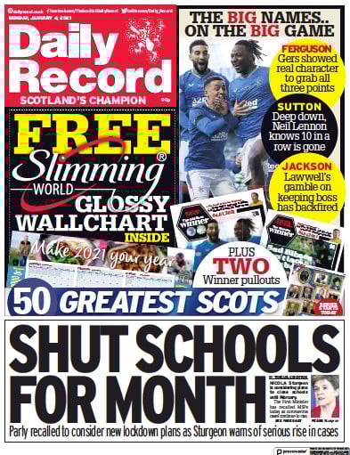 Daily Record Newspaper Front Page (UK) for 4 January 2021