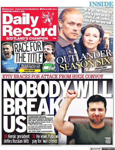 Daily Record Newspaper Front Page (UK) for 4 March 2022
