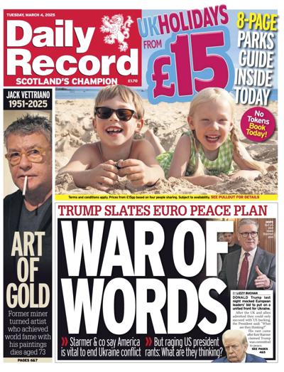 Daily Record Newspaper Front Page (UK) for 4 March 2025