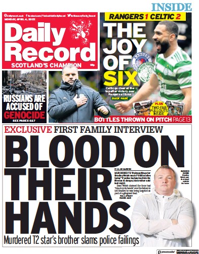 Daily Record Newspaper Front Page (UK) for 4 April 2022