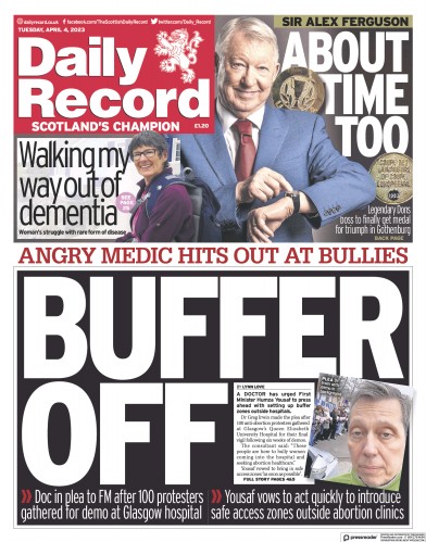 Daily Record Newspaper Front Page (UK) for 4 April 2023