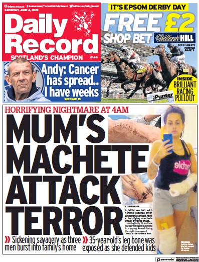 Daily Record Newspaper Front Page (UK) for 4 June 2022
