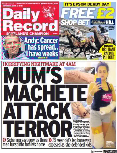 Daily Record Newspaper Front Page (UK) for 4 June 2022