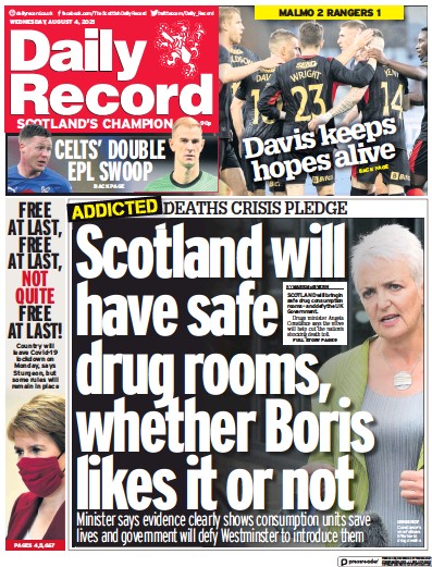 Daily Record Newspaper Front Page (UK) for 4 August 2021