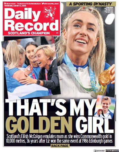 Daily Record Newspaper Front Page (UK) for 4 August 2022