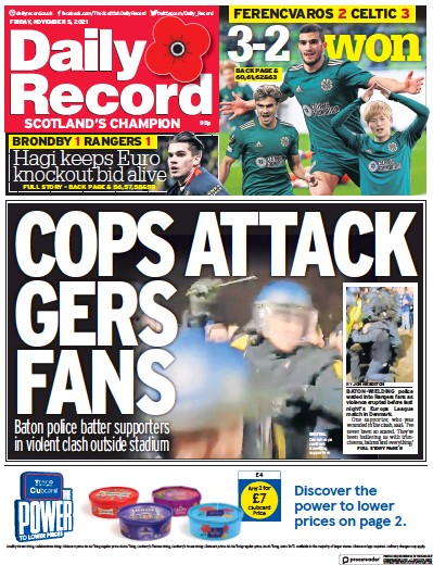 Daily Record Newspaper Front Page (UK) for 5 November 2021