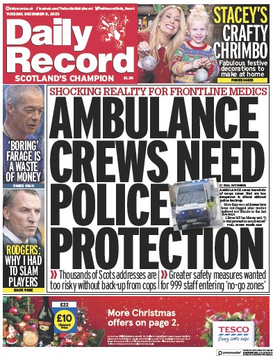 Daily Record Newspaper Front Page (UK) for 5 December 2023