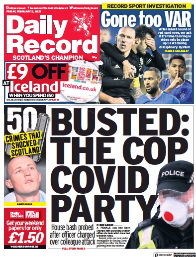 Daily Record Newspaper Front Page (UK) for 5 February 2021