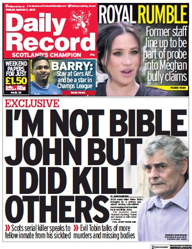 Daily Record Newspaper Front Page (UK) for 5 March 2021