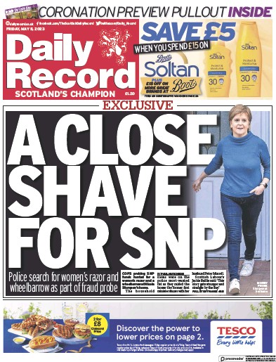 Daily Record Newspaper Front Page (UK) for 5 May 2023