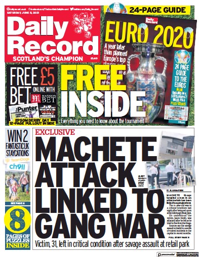 Daily Record Newspaper Front Page (UK) for 5 June 2021