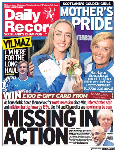 Daily Record Newspaper Front Page (UK) for 5 August 2022