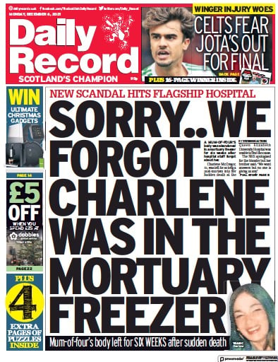 Daily Record Newspaper Front Page (UK) for 6 December 2021