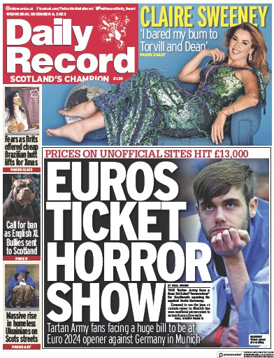 Daily Record Newspaper Front Page (UK) for 6 December 2023