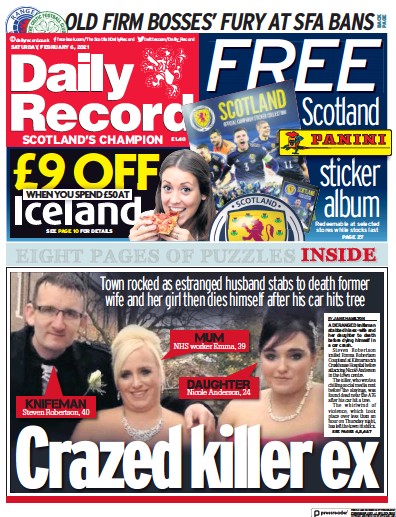 Daily Record Newspaper Front Page (UK) for 6 February 2021