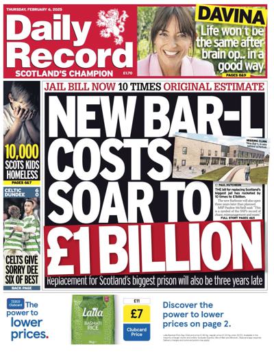 Daily Record Newspaper Front Page (UK) for 6 February 2025