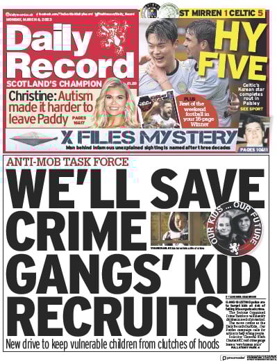 Daily Record Newspaper Front Page (UK) for 6 March 2023