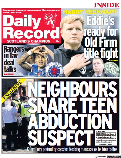 Daily Record Newspaper Front Page (UK) for 6 April 2021