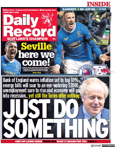 Daily Record Newspaper Front Page (UK) for 6 May 2022