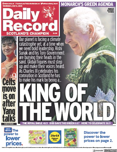 Daily Record Newspaper Front Page (UK) for 6 July 2023