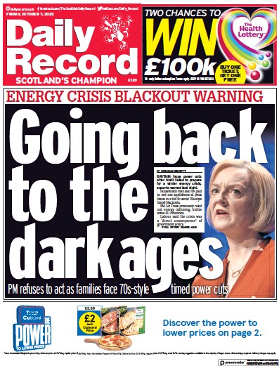 Daily Record Newspaper Front Page (UK) for 7 October 2022