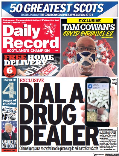 Daily Record Newspaper Front Page (UK) for 7 January 2021